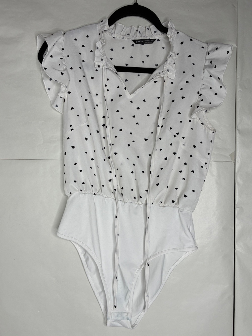 SHEIN White Bodysuit with Black Heart Print